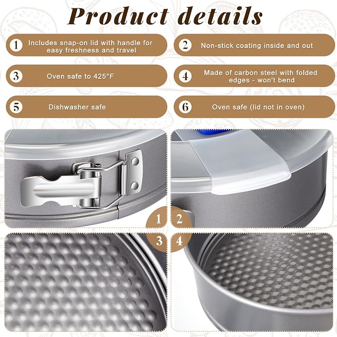 Teenyyou 2 Pcs 9 in Springform Cheesecake Pan with Lid and Removed Bottom Gray Non Stick Round Cake Pan Travel Friendly Carbon Steel Bakeware for Pie Cake Pizza