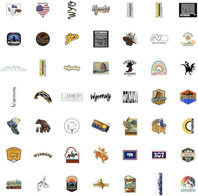100Pcs Wyoming Sticker for Water Bottle and Laptop - State Souvenirs, Decorations & Gifts, Waterproof Vinyl Decals, Gifts for Women & Men