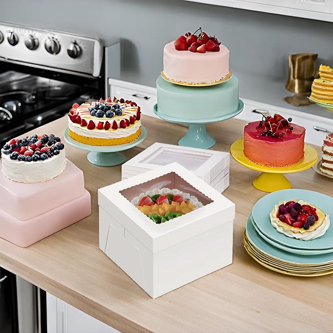 30Pack Cake Boxes 10x10x8, White Bakery Boxes with Window for Transporting Cakes, Professional Fathers Day Cake Packaging(30pcs boxes)