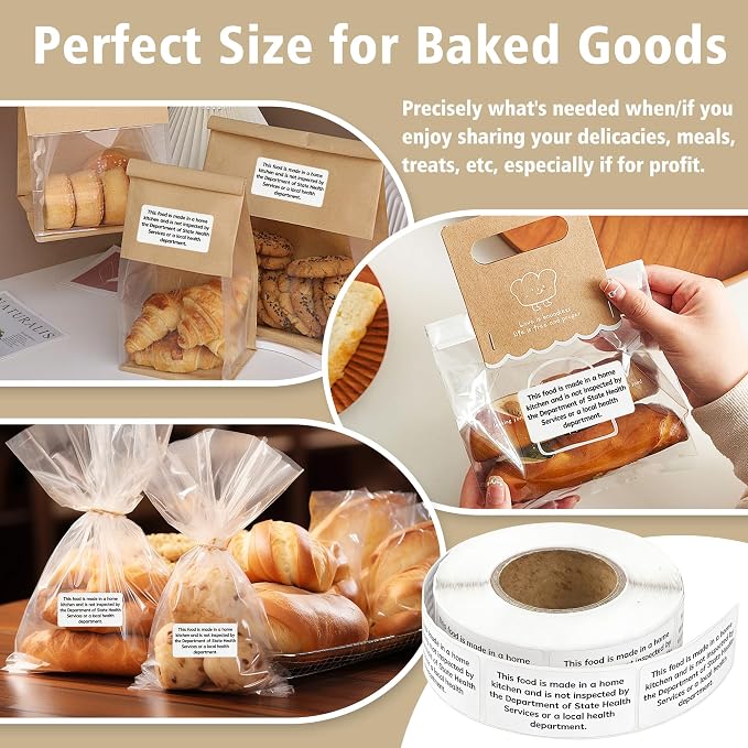 500 Count Cottage Food Law Labels Stickers, 2x1 Inch Made in a Home Kitchen Labels, Cottage Law Labels for Homemade Bakery, Canning, Farmers Market Packaging, Home Kitchen (White-500, 2 x 1 Inch)
