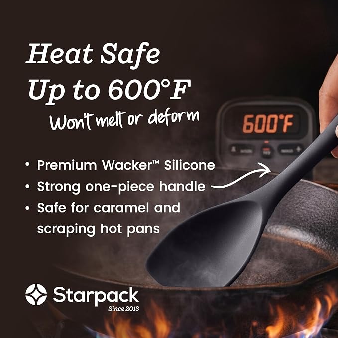 StarPack Silicone Spoonula The All-Rounder 11 Inch - LFGB Spoon Spatula, 600°F Heat Resistant, BPA-Free - One-Piece Seamless, Dishwasher Safe - for Nonstick Cookware, Gray Black