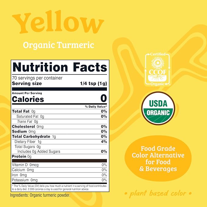 Nutricost Yellow Plant Based Food Coloring From Organic Turmeric Powder (70 Servings) - Nutricolor Color Alternative For Food & Beverages