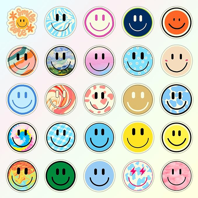 50PCS Smile Glow in The Dark Stickers | Cute Water Bottle Stickers for Kids, for Teaching Rewards, Notebooks, Stationery, Luggage, Cartoon PVC Happy Glow Stickers