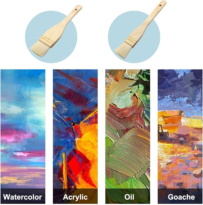 2Pcs Flat Hake Brushes, Sheep Hair Bristles, Paint Brush Set for Watercolor, Wash, Pottery Painting - Baking Pastry Brush & BBQ Grill Brush for Kitchen (1 Inch, 2 Inch)