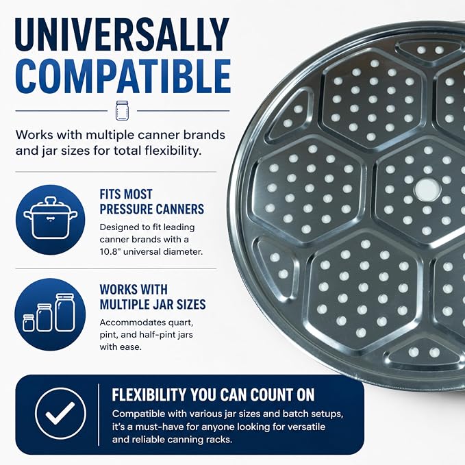 Supa Ant 10.8in Canning Rack for Pressure Canner (3pcs) - Stainless Steel, Stackable & Heavy-Duty Rack with Base - Universal Fit, Compatible with Supa Ant, Presto, All American & More