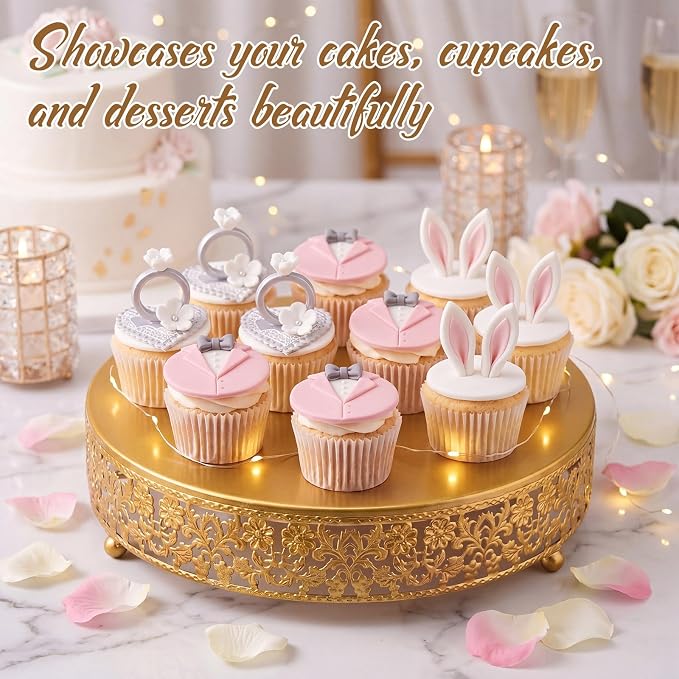 Wenqik 12 Inch Gold Cake Stand Set Metal Round Cupcake Dessert Stand with Cake Cutting, Flower Spatula Wedding Cupcake Pastry Display Candy Holder Display for Wedding Party Birthday Baby Shower