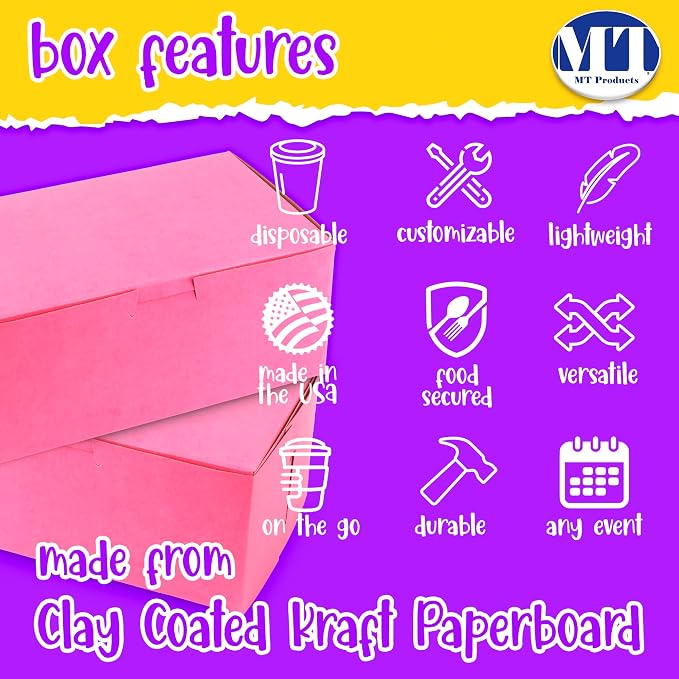 MT Products Pink Pastry Boxes 8" x 5" x 3.5" - Kraft Bakery Boxes No-Window (Pack of 250) - Made in USA