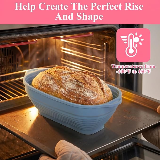 4 PCS 10 Inch Silicone Banneton Bread Proofing Baskets, Bread Proofing Bowl | Oval Sourdough Breads Baking Supplies with Double Ear Handles Foldable Oven Safe-BPA Free