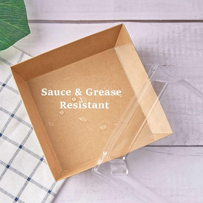 Ocmoiy Kraft Charcuterie Boxes with Clear Lids 4x4 Inch, 50 Pack Brown Square Bakery Cake Slice Boxes with Window, Dessert To Go Containers (50)