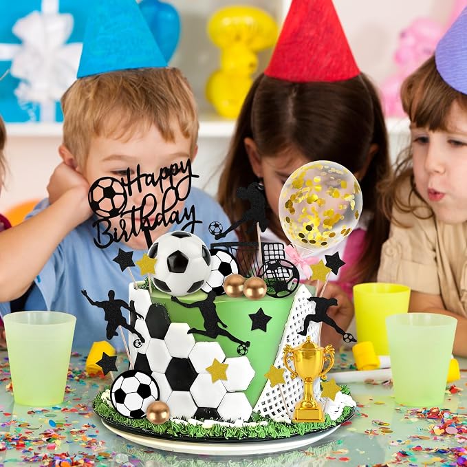 28 PCS Soccer Cake Topper Soccer Ball Player Cake Decorations with Ball Happy Birthday Topper for Boys Birthday Party Decorations Sport Themed Party Supplies