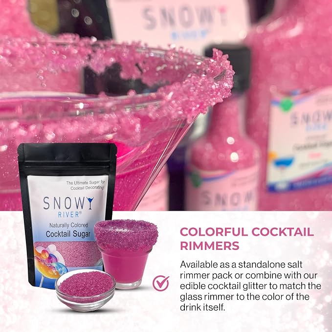 Snowy River Pink, Cocktail & Margarita Sugar Rimmer - Vibrant Color Glass Rimming Sugar with Medium Crystal Texture - 4oz