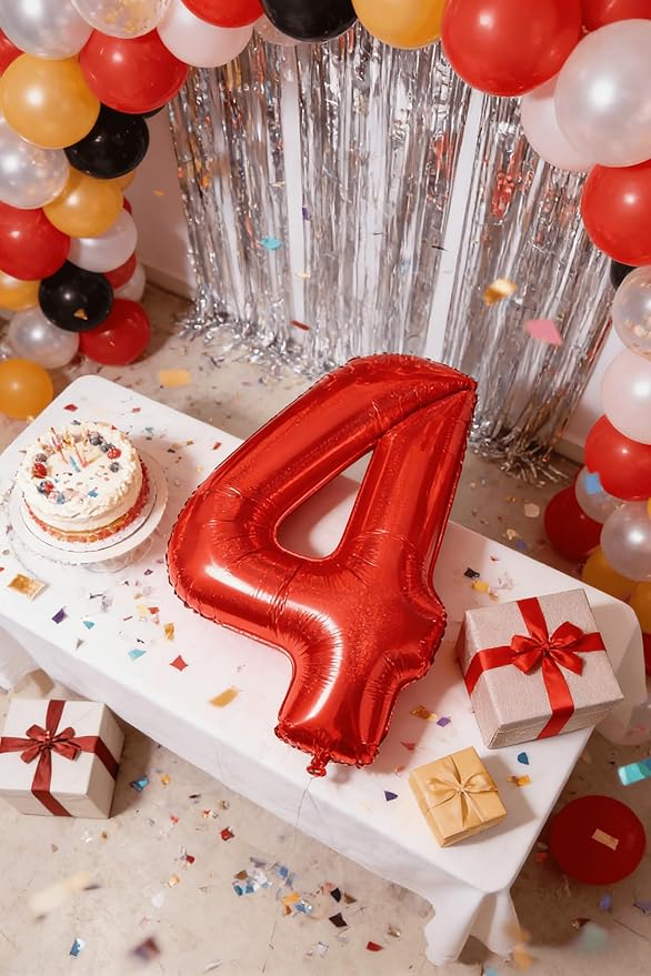 Laser Red 3 Balloon, Number Balloons 40 Inch, 3rd Birthday Decorations for Kids Girls Women Party Supplies for Party Decorations, Number 3 Balloon