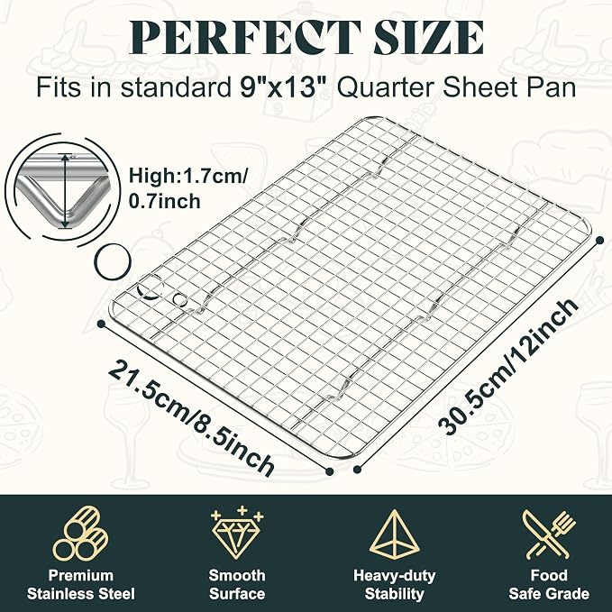 Cooling Racks for Cooking and Baking - 8.5"x12" Oven Safe Premium Stainless Steel Heavy Duty Baking Rack Tight-Wire, Fits Quarter Sheet Pan for Roasting & Grilling & Cooking - Set of 2