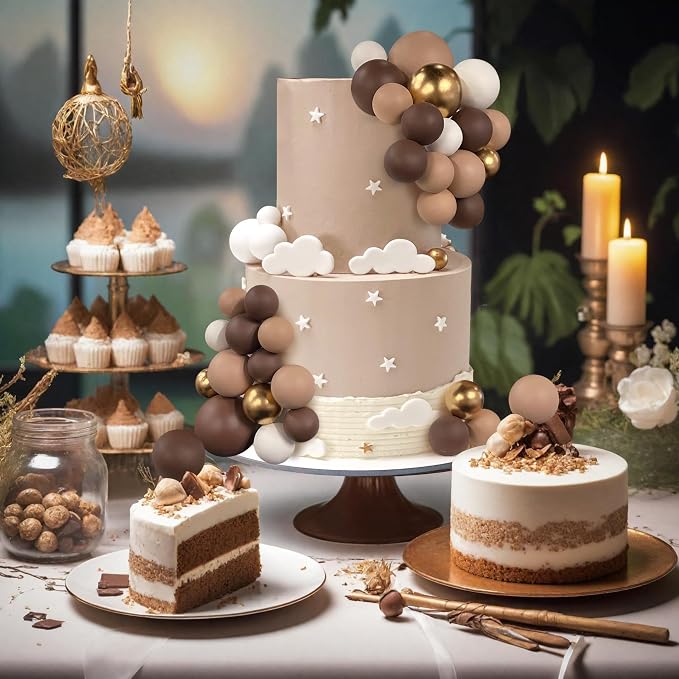 32 PCS Ball Cake Picks Colorful Ball Shaped Cake Topper Pearl Balls Cupcake Cake Insert Topper for Birthday Party Decoration Supplies Dark Brown Light Brown White Gold