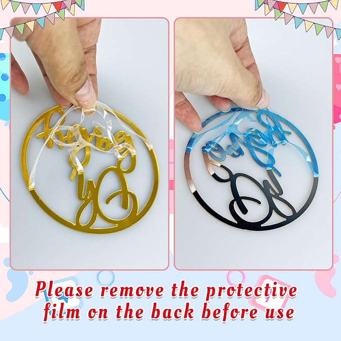 10 PCS Gold Cake Topper Mirror Acrylic Cake Topper Side Cake Decorations Gold Cake Inserts Cake Decorating Supplies Cupcake Toppers for Gender Reveal Baby Birthday Party Decorations