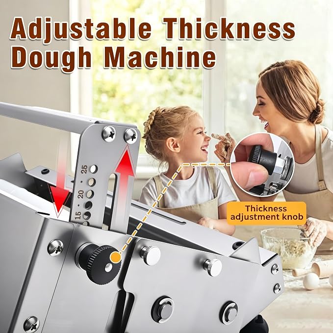 Folding Dough Sheeter, Manual Dough Rolling Machine, Stainless Steel Dough Roller with 56 Adjustable Thickness Settings, Foldable for Home, Bakery, Restaurant, Pizza Shop
