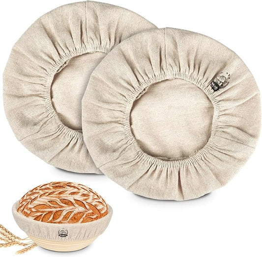 WALFOS Bread Basket Liner Cloth, 9 inch round bread proofing basket cloth liner, Baking Dough Basket Cover Natural Rattan Banneton Proofing Cloth 2 Packs
