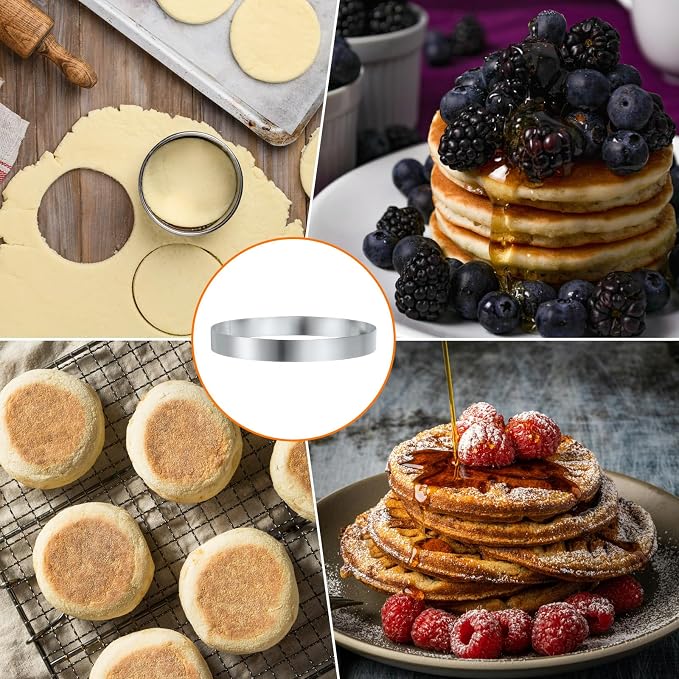 HARFINGTON 2Pcs Round Cake Ring 5.9 x 1 Inch Seamless Stainless Steel Pastry Mousse Dessert Ring Mirror Coating for Baking Cooking English Muffins Crumpet Making Tool