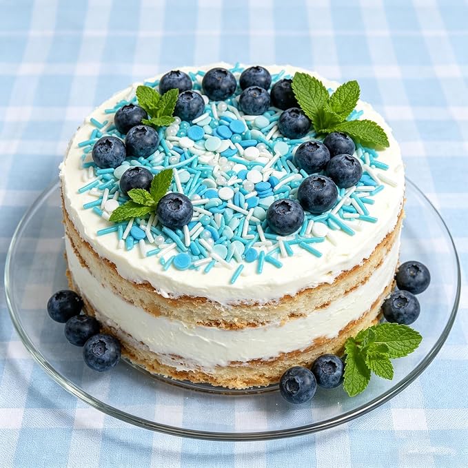 Sentovac Blue Sprinkles Edible Blue and White Round Confetti Jimmies Pearls for Cake Decorating Candy Cupcake Cookie Baking Donuts Ice Cream Dessert Decorations