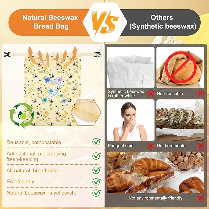Linen Bread Bag Set For Homemade Sourdough Bread, Keeps Your Loaf Fresh for Days, Reusable and Easy to Clean Storage Bag, 2 Pcs