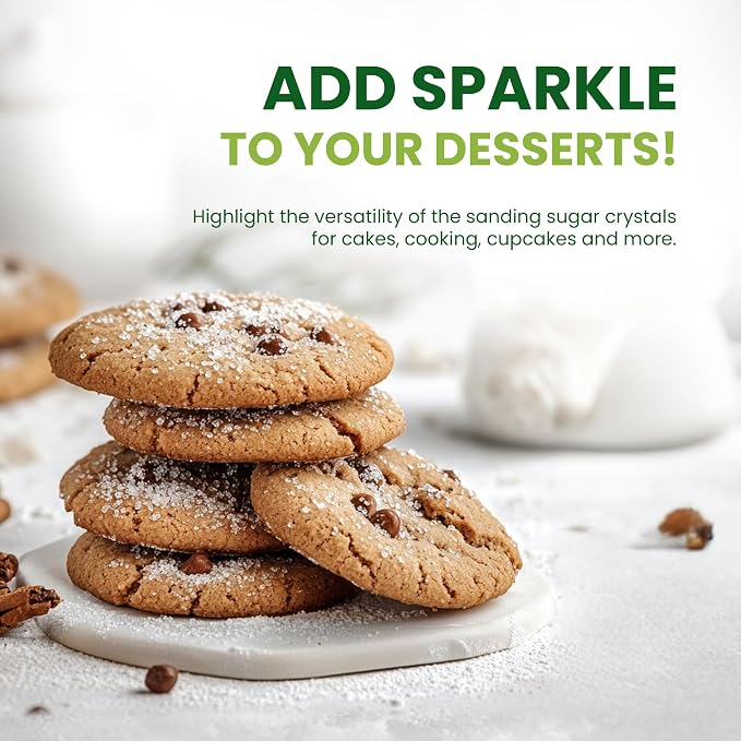 Sanding Sugar Crystals for Professional Baking & Decorating 10 oz - TOSS Coarse White Sparkling Sugar Sprinkles for Cakes, Cookies & Cupcakes - Pure White Decorative Topping
