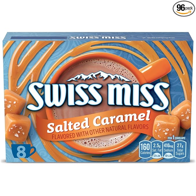 Swiss Miss Salted Caramel Flavored Hot Cocoa Mix, Hot Cocoa Bar Supplies, 1.38 oz., 8-Count Envelopes (Pack of 12)