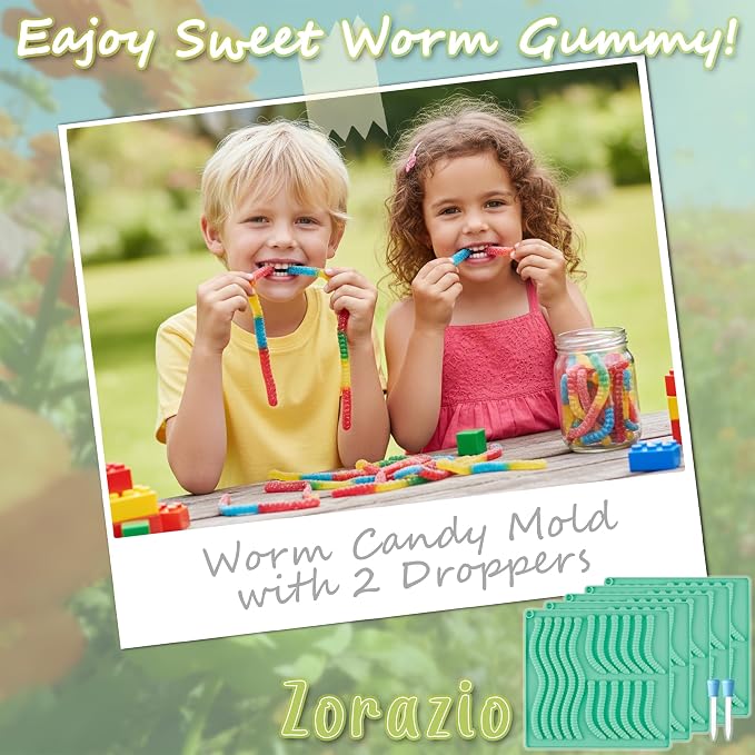 5PCS Silicone Gummy Worm Molds,Worm Gummy Candy Mold,Non-Stick Worm Candy Mold with 2 Droppers for Convenient Filling,Gummy,Candy，Chocolate,85Cavity
