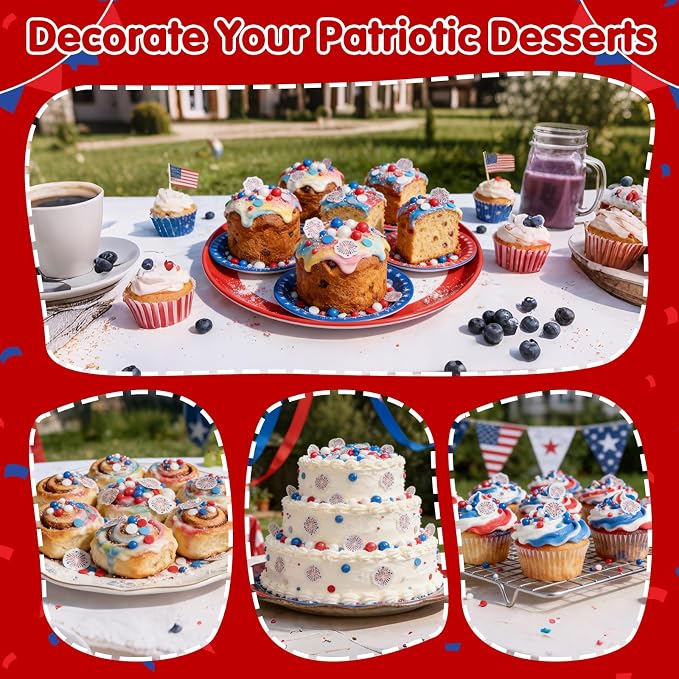 4th of July Edible Sprinkles,Red White Blue Patriotic Sprinkles Mix Edible Fireworks Wafer Paper,130g,Round Confetti Pearls Sprinkle for Cake Decorating,Flag Day,Juneteenth Independence Day Cupcake Donut Cookie Decorations for Fourth of July Party