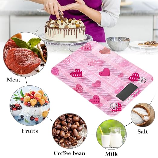 Food Scale Kitchen Scale for Baking Cooking Digital Food Weighing Measuring Scale Small Waterproof Electric Food Scale Pink Plaid Dotty Hearts