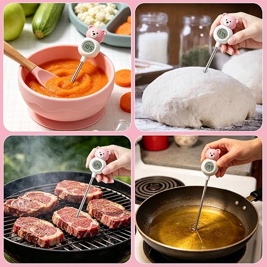 Instant Food Thermometer Digital with High Definition Digital Display, Stainless Steel Digital Thermometer, 2-in-1 Thermometers and Stirring Rod, ±0.5℉ Accuracy for Kitchen Cooking, Coffee, and Milk