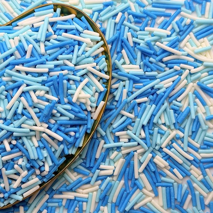 CandiJumpin Blue and White Jimmy Sprinkles, White and Baby Blue Sprinkles for Cake Decorating Edible Cake Jimmies Edible Crunchy Jimmies Ice Cream Toppings, Baby Shower Party Wedding Christmas Supplies 3 OZ