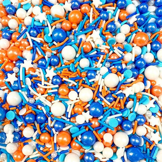 Sentovac Orange and Blue Sprinkle Edible Cake Decorations Orange Blue White Pearl Jimmies Mix Sprinkle Cake Cupcake Topper Cookie Baking Decorations Wedding Party Valentine Halloween Supplies