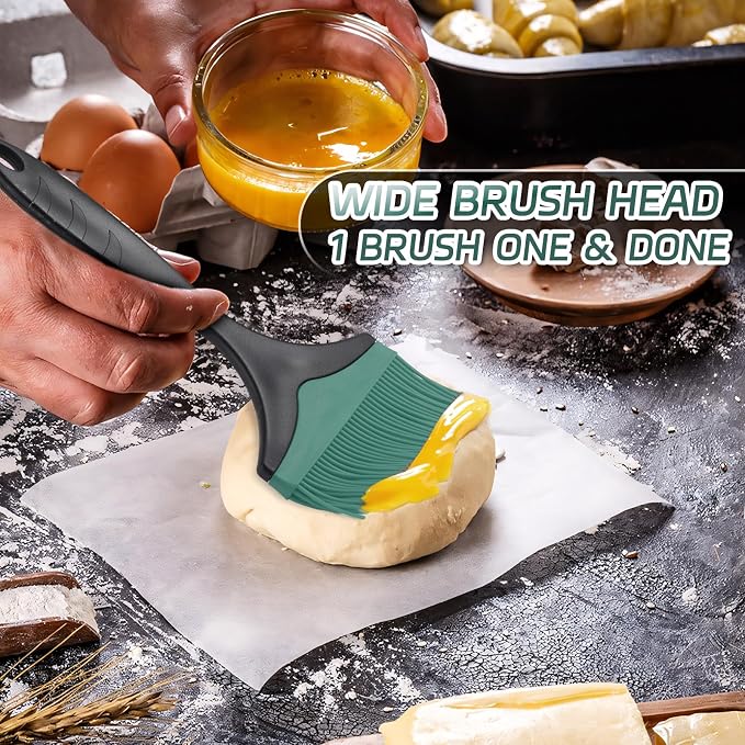 Large Silicone Grill Basting Brush - 3.95inch Extra Wide Silicone Basting Brush for Grilling,Heat Resistant Brushes Spread Oil Butter Sauce for Cooking Baking BBQ,Dishwasher Safe（Green 2）