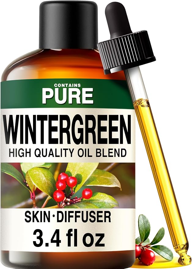 100% Pure Wintergreen Oil - 3.40 Fl Oz Wintergreen Essential Oil for Hair, Skin, Diffuser, Aromatherapy & DIY Soap Making Scent
