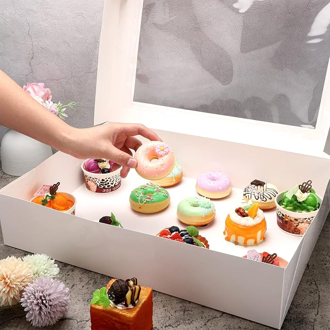 Gersoniel 19x14x4 Inch Half Sheet Cake Boxes Large Rectangle Bakery Boxes with Window Cardboard Treat Packaging Bakery Take out Containers for Pastry Baking Donuts Cupcake Pie(White,20 Pack)