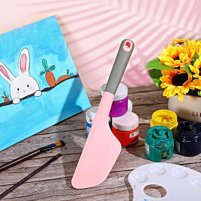 Large Silicone Spatula 13.3 Inch Pink Paint Spatula Cake Cream Spatulas Silicone Art Painting Tools Art Supplies Spreading Tools Resin Painting Flat Paintbrush Acrylic and Water Based Tool