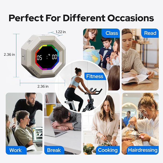 Visual Timer for Kids Kitchen Timer Pomodoro Magnetic Visual Countdown | Smart Gravity Sensing Timer with Large Display Loud Alarm for Study Cooking Classroom Homework Time Management