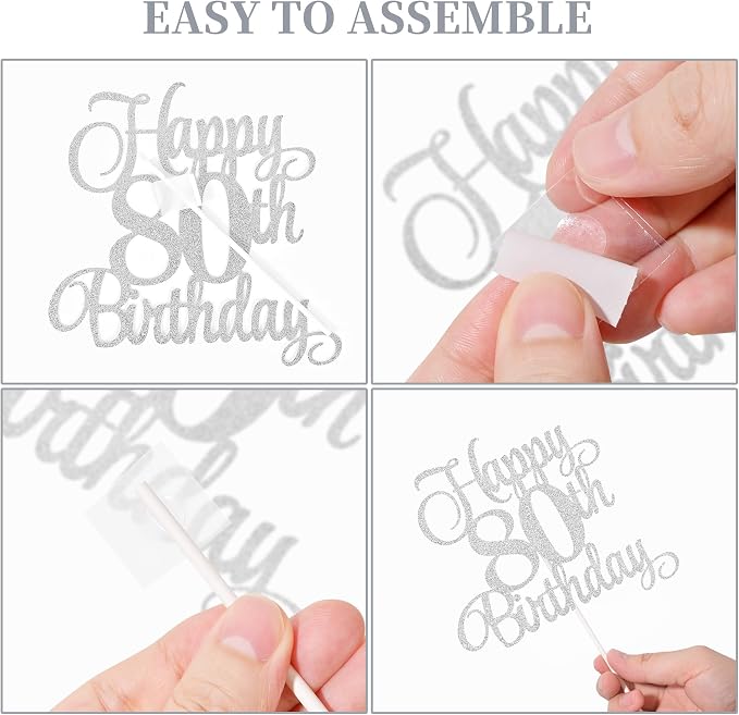 80th Birthday Cake Decorations, 80th Birthday Candles Cake Numeral Candles and Glitter Happy 80th Birthday Cake Toppers Set for Birthday Party Supplies (Silver)