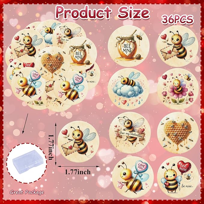 36PCS Edible Bee My Valentine Cupcake Toppers Wafer Paper Honey Bee Love You Cupcake Picks Bee Mine Cake Decor for Valentine's Day Theme Engagement Party Decor Supplies
