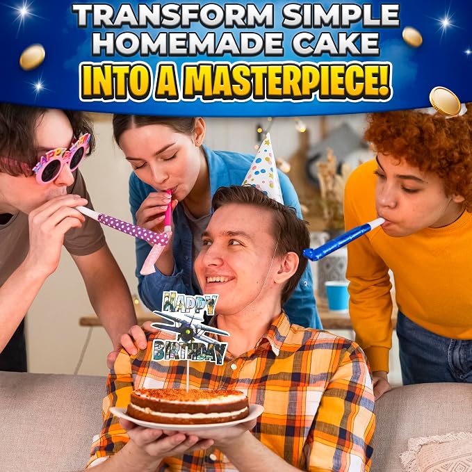 Video Game Cake Topper with 7 Action Figures & Large Logo - Sturdy Cardboard Cake Decorations, Easy Adjustment & Firm Installation - Creative Happy Birthday cake Toppers for Boys & Girls
