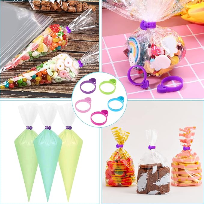 Makmeng 30 Pcs Pastry Bag Ties,Silicone Piping Bag Ties, Reusable Icing Bag Ties Cake Decorating Bag and Pastry Sipplies Clips - Suitable for Cupcakes Cookies and Pastry Seal (5 Color)