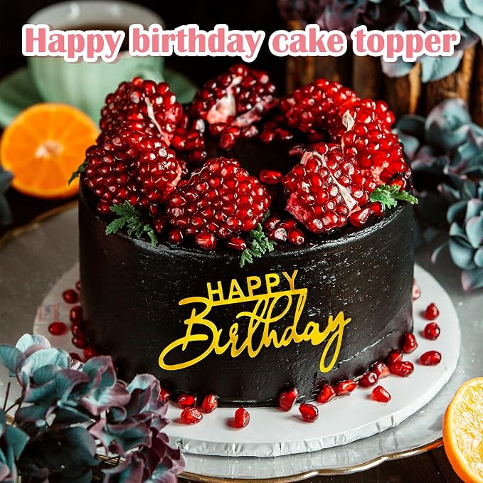 6Pcs Gold Acrylic Cake Toppers - Happy Birthday Sign Picks & Decorations for Celebrating Birthday & Anniversary Parties