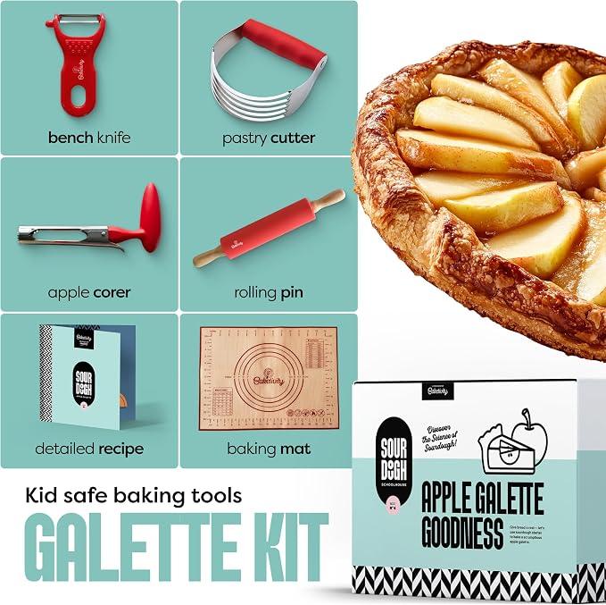 Baketivity Sourdough Apple Galette Kit – Birthday Gift for Kids & Families – Learn Pastry Baking, Apple Science & STEM Cooking Activity – DIY Baking Kit with Step-by-Step Guide