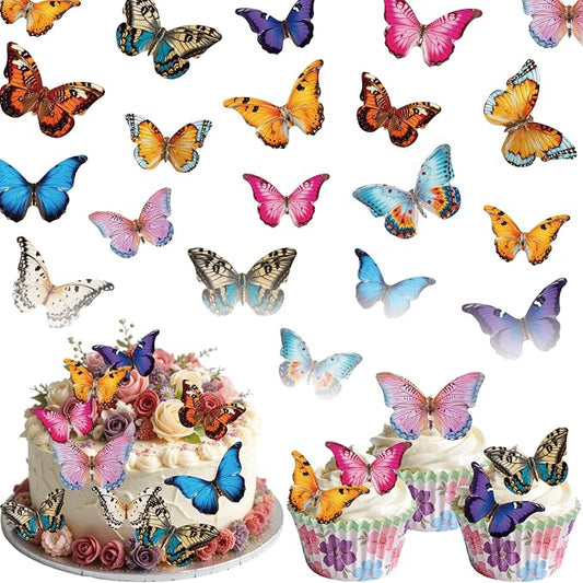 72PCS Edible Butterfly Cupcake Toppers Wafer Paper 3D Butterflies Cake Picks Colorful Cake Decorations for Spring Theme Baby Shower Wedding Kids Birthday Party Cake Decor Supplies