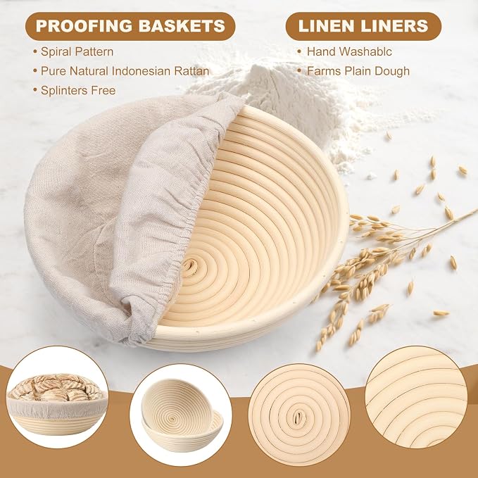 Banneton Bread Proofing Basket Set of 4PCS 6 Inch Mini Round Sourdough Dough Proofing Bowls for Sour Dough Bread Baking Supplies, Small Banneton Proofing Basket for Home Sourdough Bakers