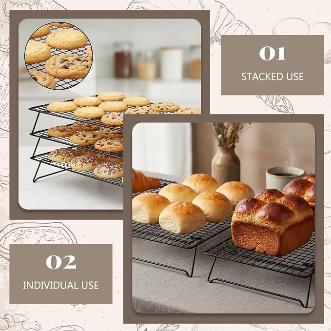 3-Tier Stackable Wire Cooling Rack with Legs, High-quality Carbon Steel, 17" x 11" Cooling Rack for Cooking and Baking, 100 Pcs 6in Baking Paper, Nonstick, for Cookie, Pizza, Bread, Barbecue