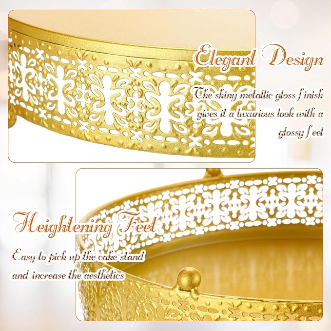 Wenqik 3 Pack Round Metal Cake Stands 12" 14" 16" Dessert Display Cupcake Stands Elegant Display Plate for Wedding Birthday Party Event Anniversary and Table Decoration, Gold
