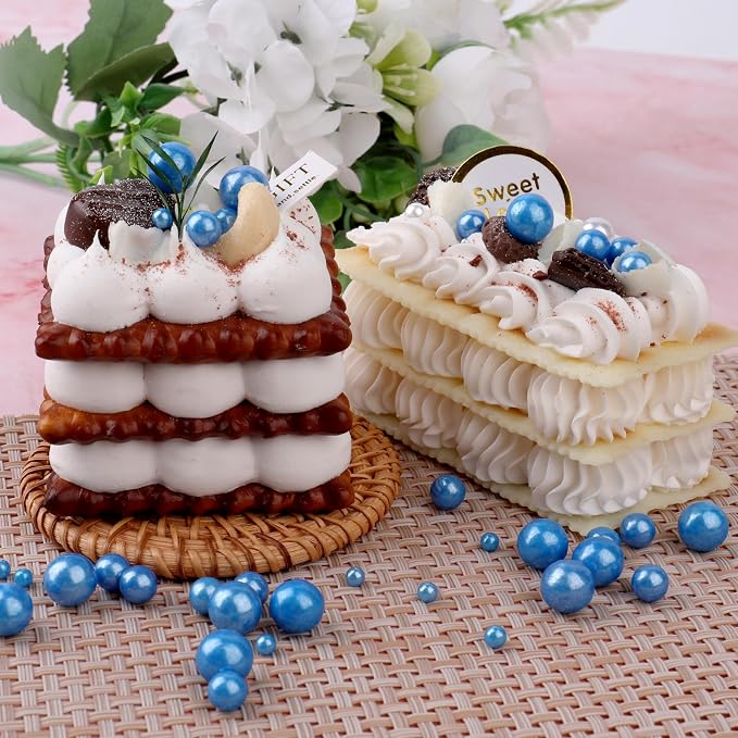 Blue Pearl Sprinkles for Cake Decorating, 11.3oz/320g Edible Pearls Sugar 4 Jars Set for Baking Cupcakes Cookies