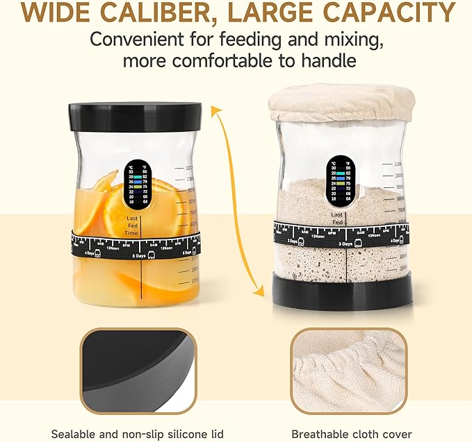 50 oz Large Sourdough Starter Jar Glass - Wide Mouth Sourdough Starter Kit with Lid for Beginners with Spatula, Feeding Instructions & Recipes (2 Pack)
