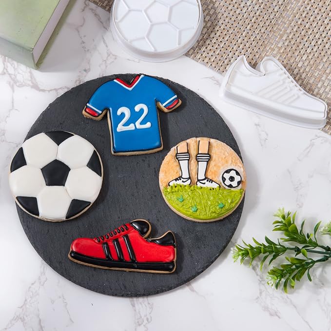 Mostop Sport Cookie Cutter Set with Stampers - Soccer, Uniform, Sports Shoes, Game, Cake Decoration Tools, Party Supplies, Favors